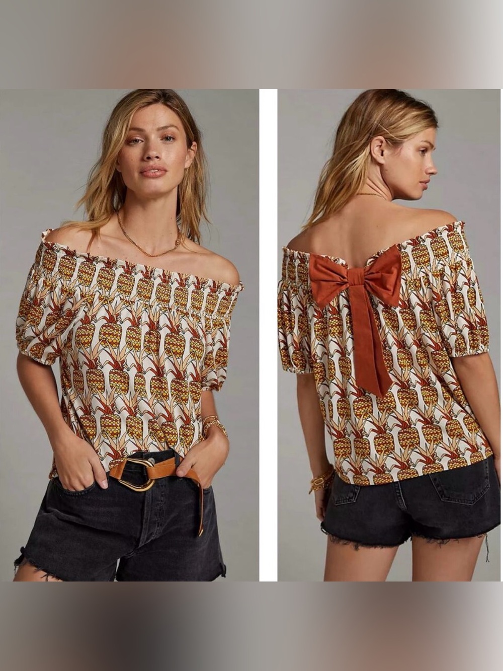 Anthropologie Pineapple Bow Top